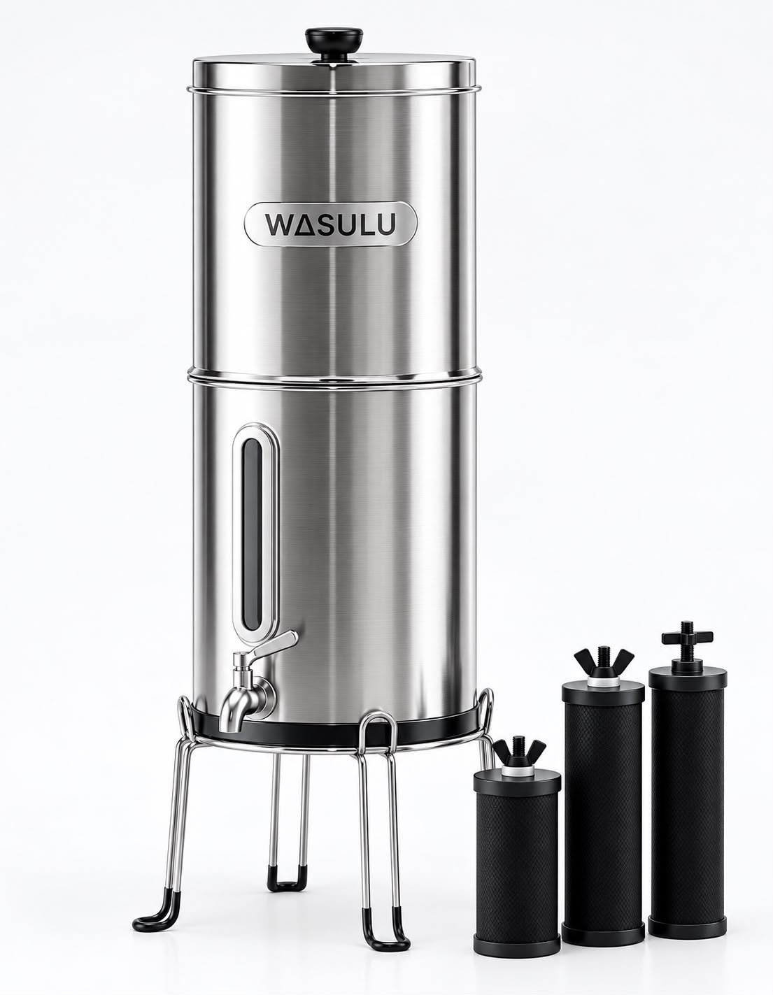 Wasulu gravity produit reel WASULU Gravity : filtre à eau par gravité en inox avec ses éléments filtrants